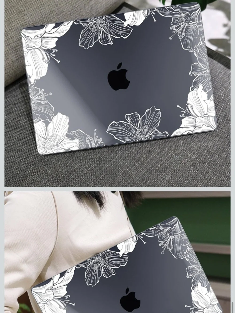 Clear Floral MacBook Air 13.6 Protective Case with Keyboard Cover